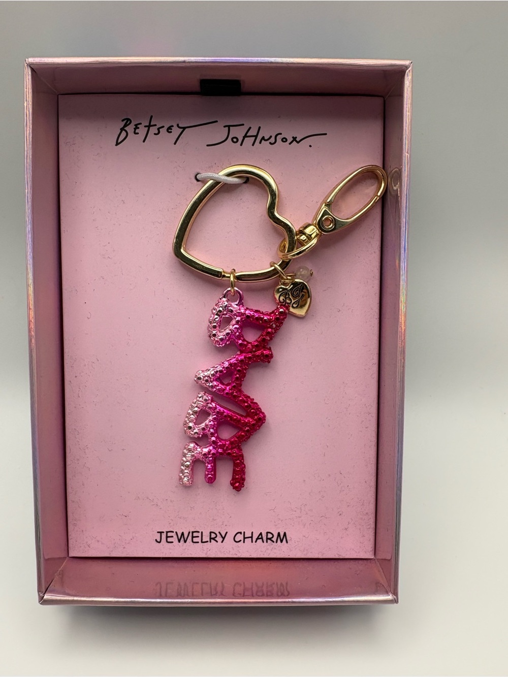 Betsey Johnson Pink Ombre 'Love' Crystal Key Charm with Gold Heart Ring